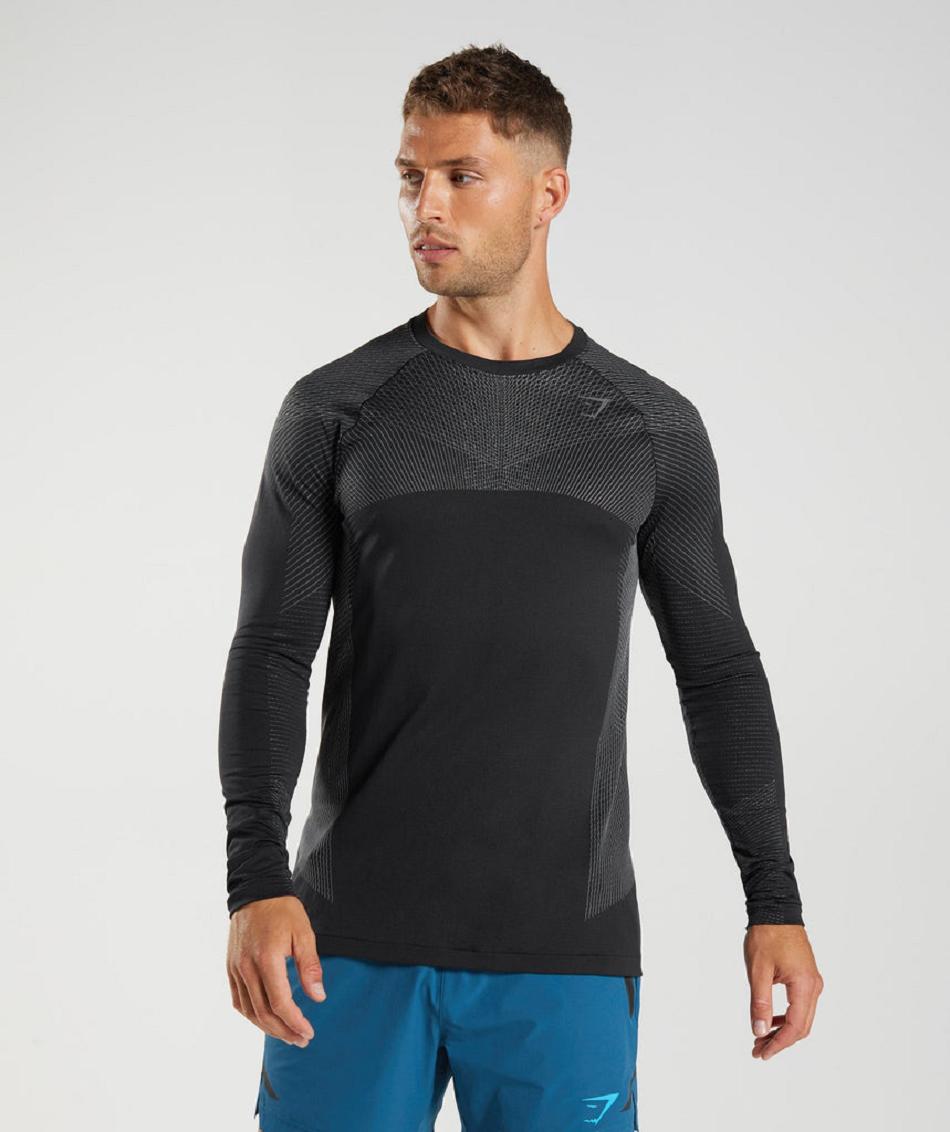 Gymshark Apex Seamless Muške Dugi Rukav Crne Sive | HR 2645GSO